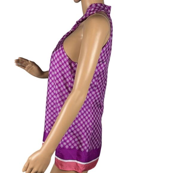 Banana Republic Silk Twist Front Blouse Moroccan Print Sleeveless Lined Size 8 - Picture 2 of 8